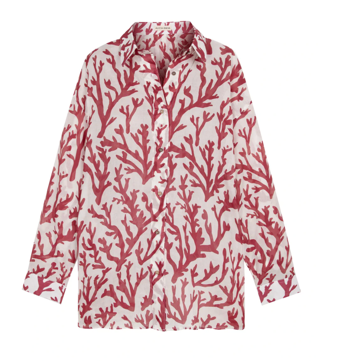 ALICIA SWIM OVERSIZED SHIRT COVER-UP IN DEEP CORAL