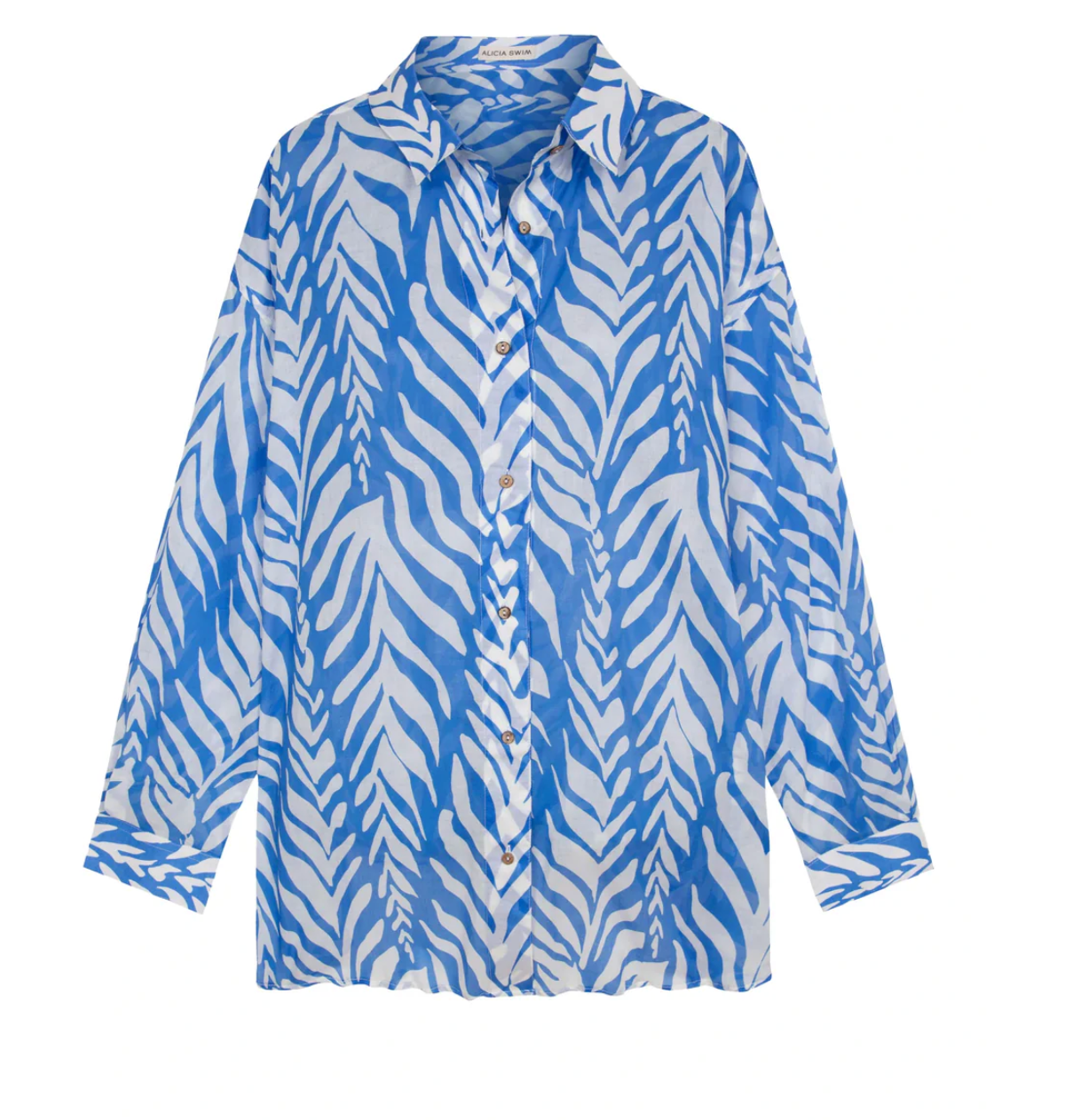ALICIA SWIM OVERSIZED SHIRT COVER-UP IN BLUE BAY WAVES