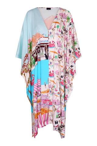 JRF MAXI KAFTAN DRESS PINK FLAMINGO CLUB