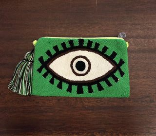 LE POM POM GREEN BIG EYE CLUTCH