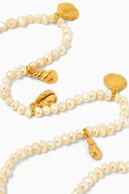 JLC MINI PEARL NECKLACE WITH DANGLING SEASHELLS