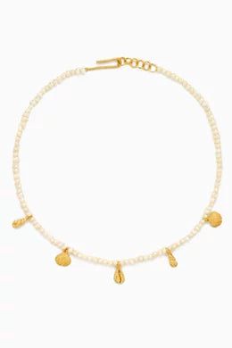 JLC MINI PEARL NECKLACE WITH DANGLING SEASHELLS