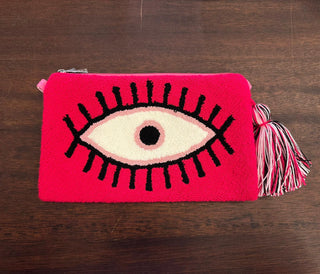 LE POM POM FUCHSIA EYE CLUTCH
