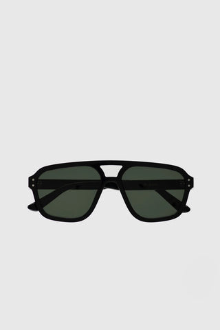 MONOKEL JET BLACK GREEN SOLID LENS SUNGLASSES