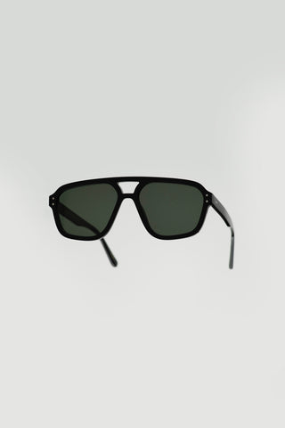 MONOKEL JET BLACK GREEN SOLID LENS SUNGLASSES