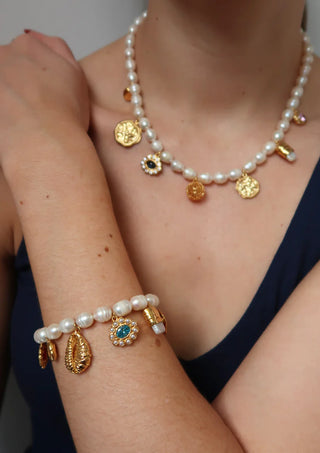 JLC PEARL BRACELET WITH DANGLING CHARMS