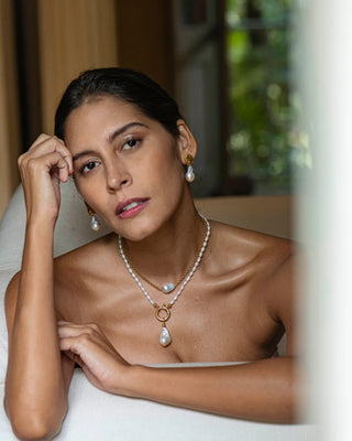 OCEANO JEWELS SURINAM NECKLACE GOLD VERMEIL 42CM + PENDANT WHITE BAROQUE PEARL
