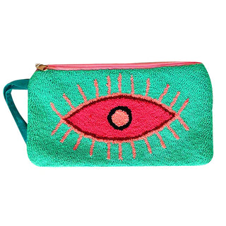 LE POM POM MINT & PINK EYE CLUTCH