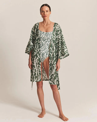 valeria one piece and short kimono in jungle coral by alicia