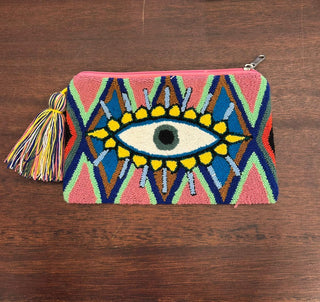 LE POM POM YELLOW & BABY BLUE EYE CLUTCH