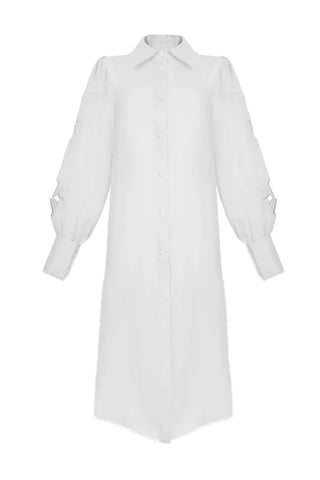 ATELIER HANDMADE EMBROIDERED MIDI DRESS WHITE