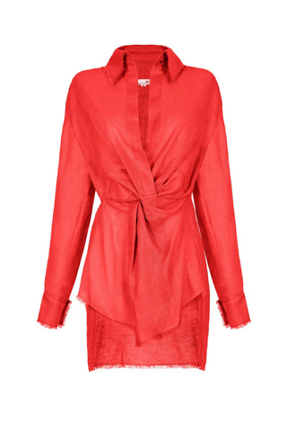 ATELIER HANDMADE FRONT KNOTTED DRESS RED