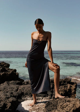 ALICIA SWIM YASMEEN BANDEAU DRESS IN CAVIAR