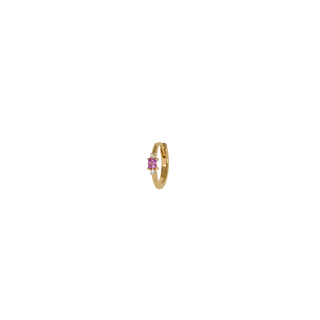 AND PARIS YELLOW GOLD SOLITAIRE EARRINGS WITH PRINCESS-CUT PINK SAPPHIRE AND DIAMONDS