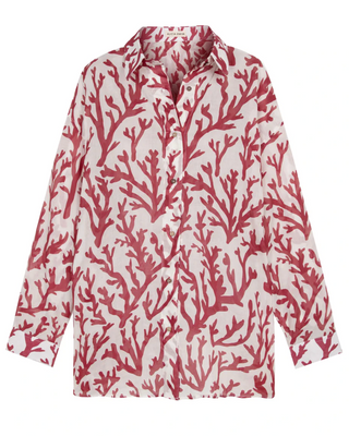 ALICIA SWIM OVERSIZED SHIRT COVER-UP IN DEEP CORAL
