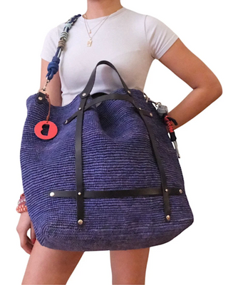 MY BOB CANDIDE BAG BLUE RAFFIA