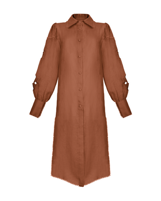 ATELIER HANDMADE EMBROIDERED MIDI DRESS CINNAMON BROWN