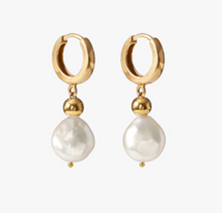 OCEANO JEWELS RIVIERE DES CREOLE EARRINGS GOLD VERMEIL FLAT WHITE PEARLS