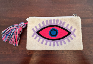 LE POM POM CLUTCH WHITE & PINK EYE