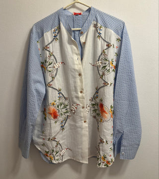 RELAX RE-LUX PETAL MANDARIN SHIRT AZURE + EMBROIDERY