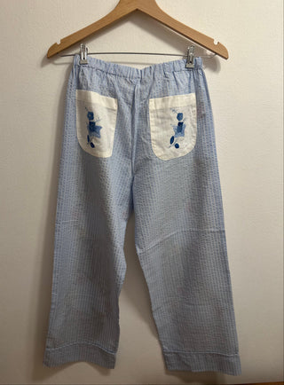RELAX RE-LUX PJ PANTS WITH POCKETS AZURE + EMBROIDERY