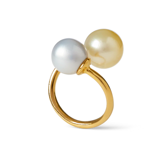 OCEANO JEWELS TROU D'EAU DOUCE RING GOLD VERMEIL WHITE 11MM/GOLDEN SOUTH SEA PEARLS 9MM