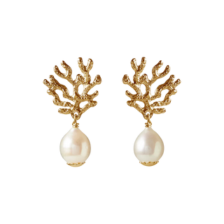 OCEANO JEWELS PLAINE CORAIL EARRING GOLD VERMEIL WHITE DROP PEARL