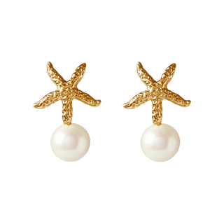 OCEANO JEWELS ILOT STARFISH EARRINGS GOLD VERMEIL SOUTH SEA PEARLS 8MM