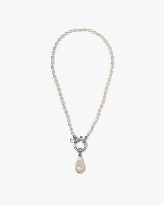 OCEANO JEWELS SURINAM NECKLACE SILVER 42CM + PENDANT WHITE MEDIUM BAROQUE