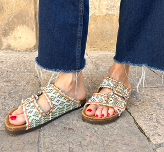 NINA LEUCA SANDALS M02 MELANGE GREEN/ORANGE