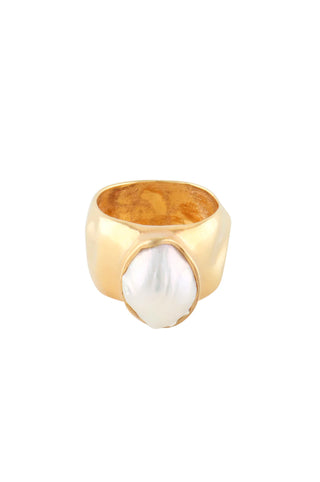 JLC GOLD PLATED STATEMENT WAVE RING WITH PEARL