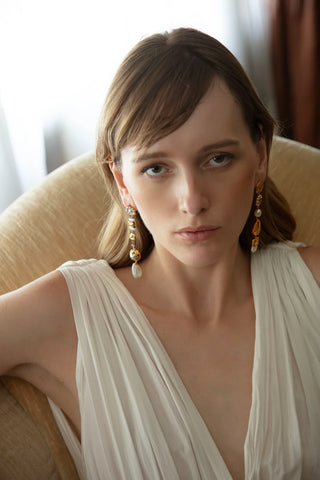 JLC LONG MISMATCHED EARRINGS WITH PEARLS AND SEASHELLS