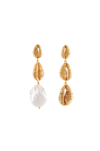 JLC LONG MISMATCHED SEASHELL EARRINGS WITH PEARL