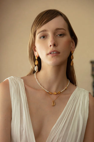 JLC LONG MISMATCHED SEASHELL EARRINGS WITH PEARL