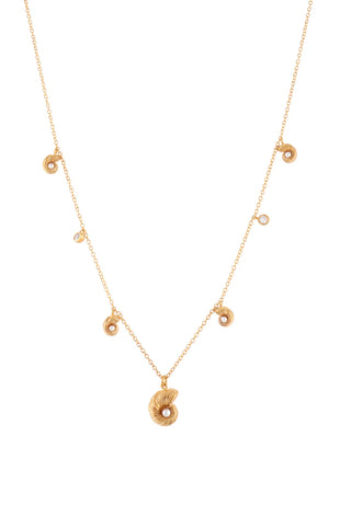 JLC CHAIN NECKLACE WITH DANGLING SEASHELLS AND PEARL