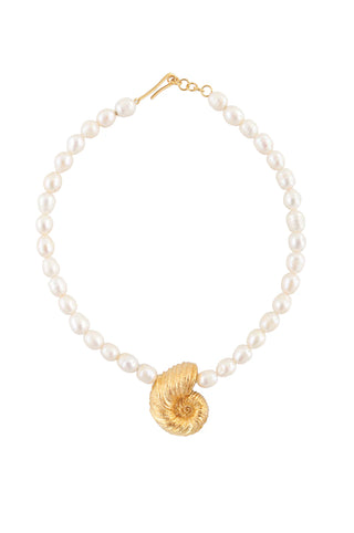 JLC STATEMENT PEARL SEASHELL NECKLACE