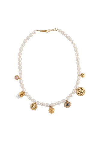 JLC PEARL NECKLACE WITH DANGLING CHARMS