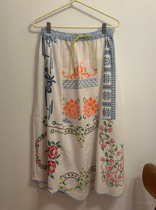 RELAX RE-LUX PETAL MAXI SKIRT EMBROIDERED COTTON