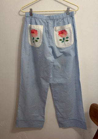 RELAX RE-LUX PJ PANTS WITH POCKETS AZURE + EMBROIDERY