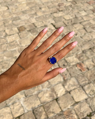 SAMANTHA TEA AURA RING LAPIS LAZULI WITH ORANGE SAPPHIRES & GREY DIAMONDS