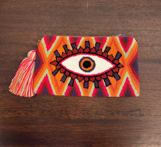 LE POM POM BURGUNDY & PURPLE EYE CLUTCH