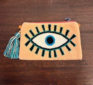 LE POM POM PEACH & GREEN EYE CLUTCH