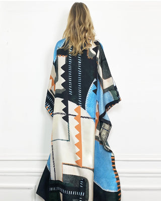 BE PARISIAN PATCHA BLUE SILK TWILL CAFTAN DRESS