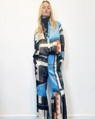 BE PARISIAN PATCHA BLUE SILK SHIRT