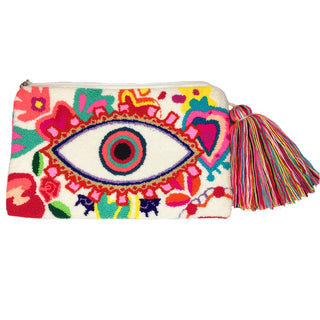 LE POM POM WHITE EYE CLUTCH