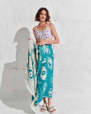 SUN OF A BEACH ELECTRIC EYES PETROL FEATHER BEACH TOWEL