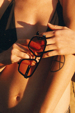 MONOKEL JET BLACK ORANGE SOLID LENS SUNGLASSES