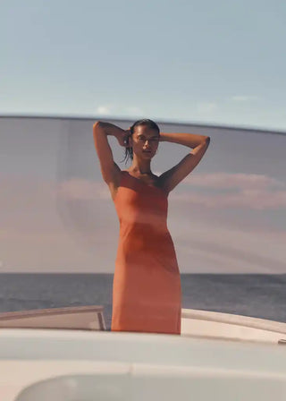 ALICIA SWIM SHALOM - ONE-SHOULDER BEACH DRESS IN SUNSET