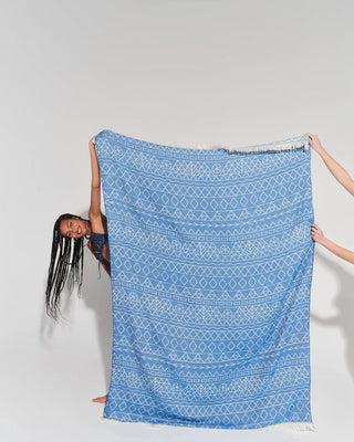 SUN OF A BEACH TINOS BRIGHT BLUE DOUBLE FEATHER BEACH TOWEL