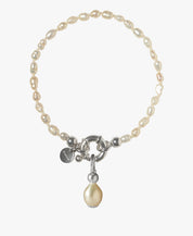 OCEANO JEWELS SURINAM BRACELET SILVER + PENDANT WHITE DROP PEARL 8MM